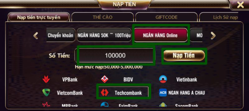 Nạp tiền tại TDTC qua tài khoản ngân hàng